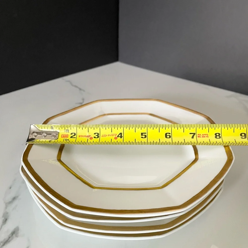 SET of 4 Gold & White Octagon Luncheon Plates - Guerin Limoges